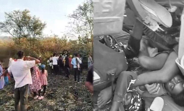 गड्ढे में पलटा ट्रैक्टर, 4 दोस्तों की मौत; डिंडौरी से गिट्टी लेने अनूपपुर आए थे, जेसीबी से निकाले गए शव